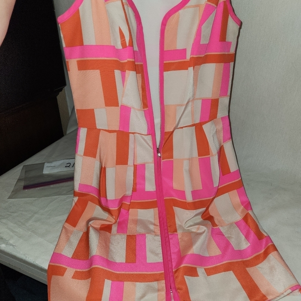 Amanda Uprichard 100% Silk Geometric Dress Medium Pink & Cream - Picture 8 of 8